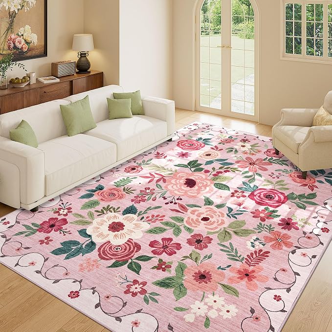 DUKINO 5x7 Area Rugs, Floral Washable Rug - Image 9