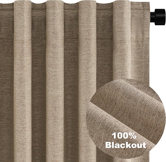 Topfinel Taupe Burlap Linen Blackout Curtains & Drapes 86 Inch Length 2 Panels - Image 9