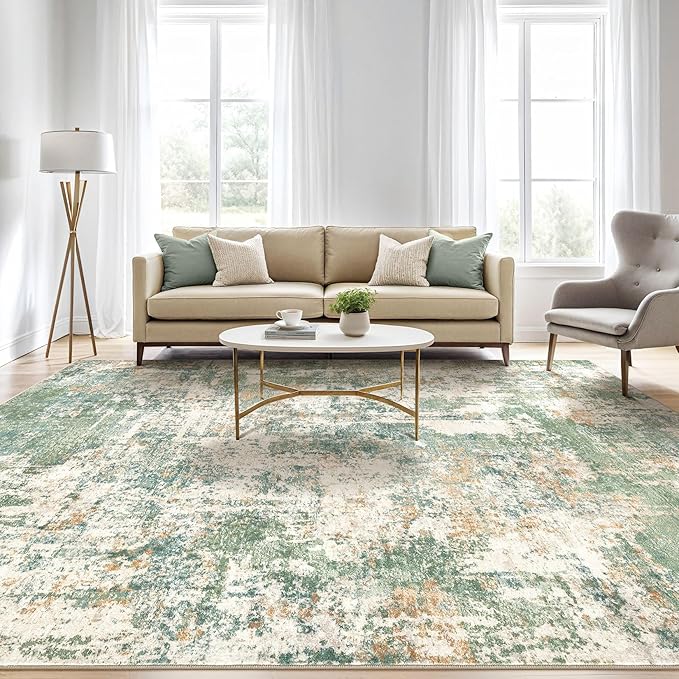 LOONGRUG 6x8 Area Rug Washable Neutral Modern Living Room Rugs Green | Abstract - Image 5