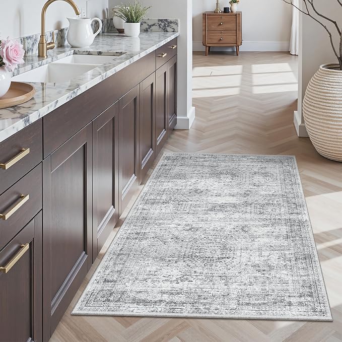 Soalmost 3x4 Rugs Non-Slip, Small Washable Kitchen Entryway Area Rug Grey | - Image 2