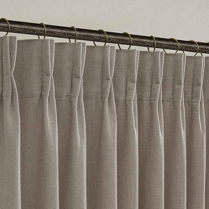 Pinch Pleated Taupe Linen Semi Sheer Curtains 84 Inches Long 2 Panels Set | by Twodrapes