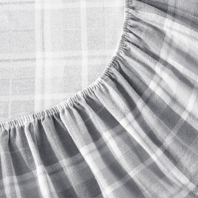 Laura Ashley - Flannel Sheets King Size, Anti-Pilling & Wrinkle Resistant Cotton, Touchably Soft for All-Season Comfort - Bed Sheets with Matching Pillowcases & Fitted Sheet (Mulholland Plaid Grey)