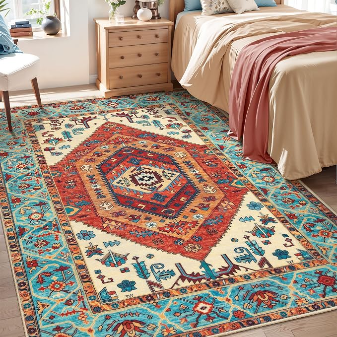 SERISSA 4x6 Washable Non Slip Boho Area Rug by SERISSAHomeDecorCollection