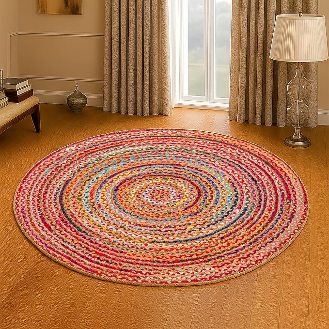 Hausattire Braided Boho Round Rug, 5 ft | Jute/cotton blend, hand woven - Image 3