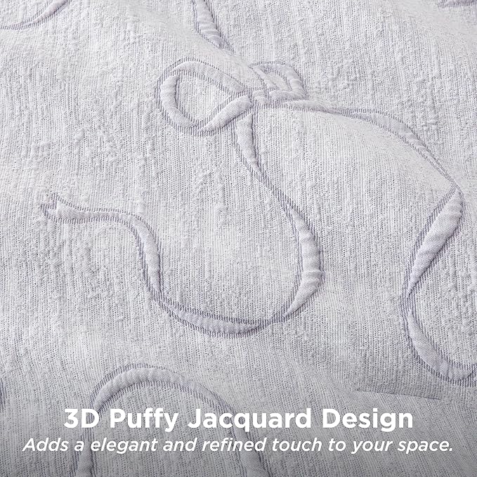 Bedsure King Size Comforter Set, Light Purple Boho Tufted Bed Set, 3D Puffy Jacquard Bedding King Size, 3 Pieces, 1 Farmhouse Shabby Chic Embroidery Comforter with Bow Pattern & 2 Pillow Cases
