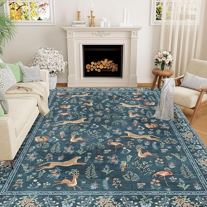 DUKINO 8x10 Area Rugs, Washable Soft Animal Bedroom Rug Non Slip, Low Pile by DUKINO