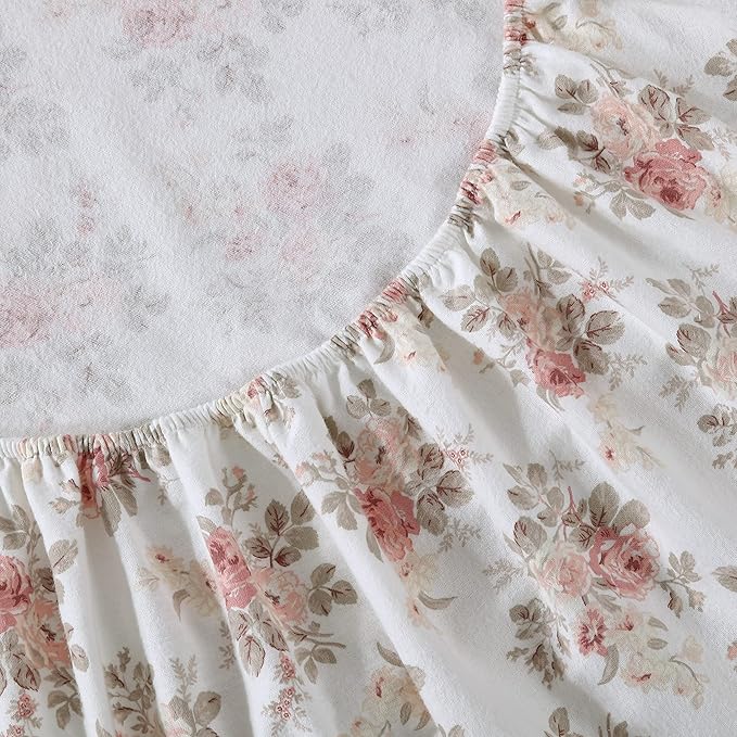 Laura Ashley - Flannel Sheets Full Size, Anti-Pilling & Wrinkle Resistant Cotton, Touchably Soft for All-Season Comfort - Bed Sheets with Matching Pillowcases & Fitted Sheet (Lisalee Pink)