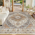 Madane 6x9 Area Rugs for Living Room, Vintage Washable Rug, Turmeric/Grey | by Madane