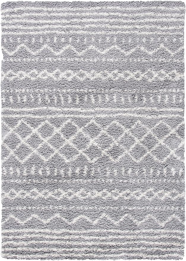SAFAVIEH Arizona Shag Collection Accent Rug - 3'2" x 5', Grey & Ivory, Moroccan Design, Non-Shedding & Easy Care, 1.6-inch Thick Ideal for High Traffic Areas in Foyer, Living Room, Bedroom (ASG741G)