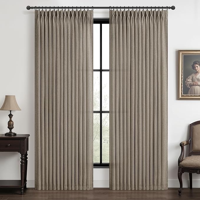 Pinch Pleated Light Filtering Dark Flax 60 Inch Wide Curtains 96 Inches Long by PleatedDrapes