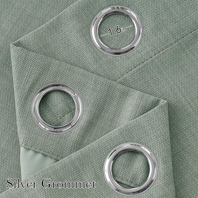 NICETOWN Short Faux Linen Sage Green Blackout Curtains 63 inches Long for Kitchen - Privacy Panels for Living Room Bedroom, Modern Farmhouse Style Easy Care Grommet Top, 2 Panels, W42 by L63