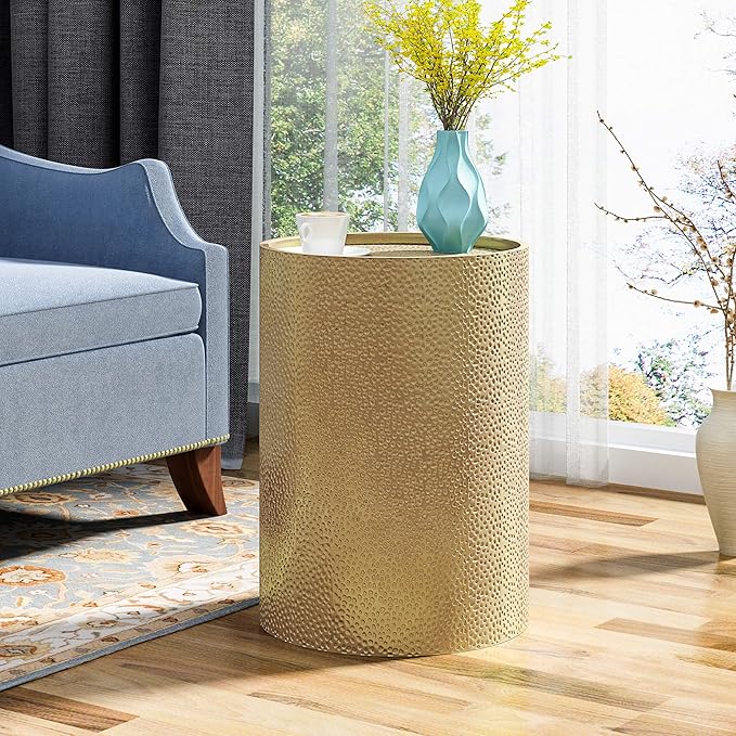 Christopher Knight Home Rache Modern Round Accent Table with Hammered Iron, Gold 16 in x 16 in x 22.25 in