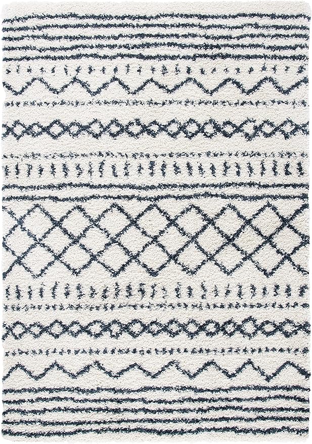 SAFAVIEH Arizona Shag Collection Accent Rug - 4' x 6', Ivory & Slate, Moroccan Design, Non-Shedding & Easy Care, 1.6-inch Thick Ideal for High Traffic Areas in Entryway, Living Room, Bedroom (ASG741M)