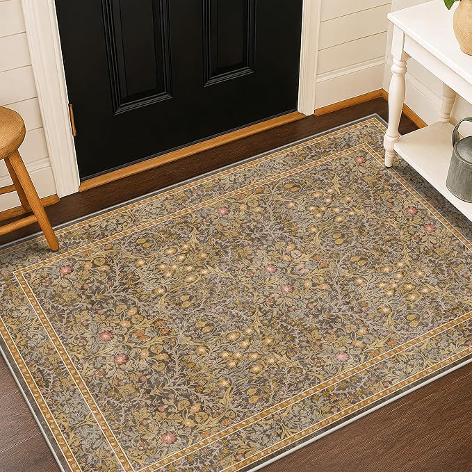 Vintage Brown 3x6 Runner Rugs for Large Entryway, Bedroom Bedside Rug, Laundry by HazoHaus