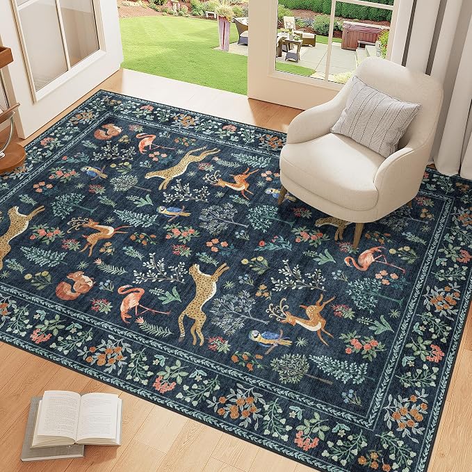 DUKINO 4x6 Area Rug, Non Slip Animal Washable Living Room Rug, Low Pile - Image 3