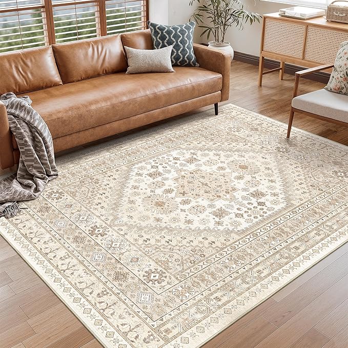Area Rugs 5x7 Washable Rugs for Living Room, Cream/Beige | Area Rug for Bedroom by Restydon