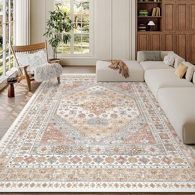 7x9 Area Rugs for Living Room, Large Washable Rug, Dining Room, Low Pile by Zesthome