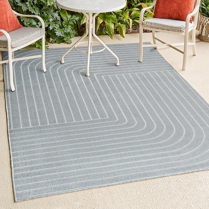 Eyely NCS101F-3 Odense High-Low Minimalist Angle Geometric Light Blue/Cream 3 ft. x 5 ft. Indoor/Outdoor Area Rug, for Home, Backyard, Patio, Porch, Bedroom, Kitchen, Living Room