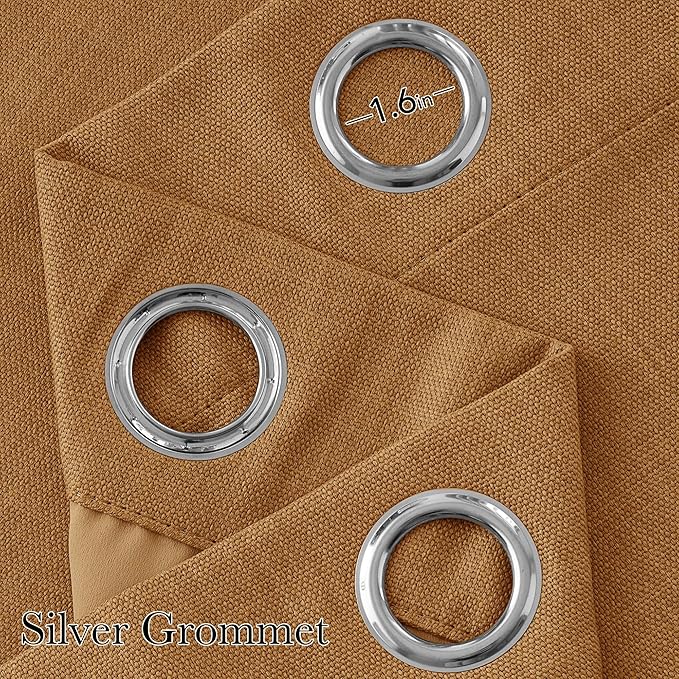 NICETOWN Short Faux Linen Gold Brown Blackout Curtains 63 inches Long for Kitchen - Privacy Panels for Living Room Bedroom, Modern Farmhouse Style Easy Care Grommet Top, 2 Panels, W42 by L63