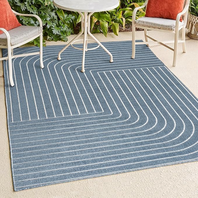 Eyely NCS101D-4 Odense High-Low Minimalist Angle Geometric Dark Blue/Cream 4 ft. x 6 ft. Indoor/Outdoor Area Rug, for Home, Backyard, Patio, Porch, Bedroom, Kitchen, Living Room
