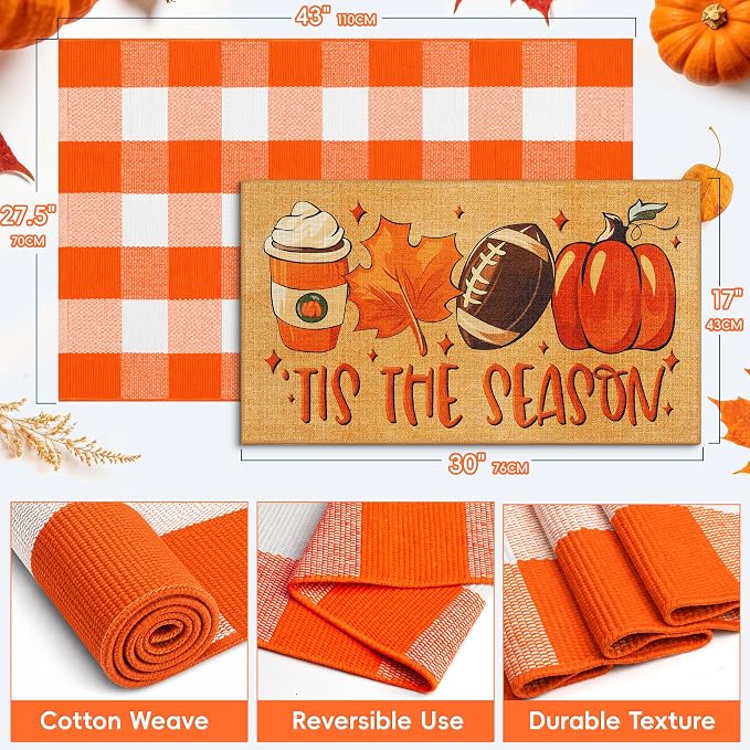 2 Pcs Fall Football Doormat, Layered Pumpkin Welcome Mat - Image 2