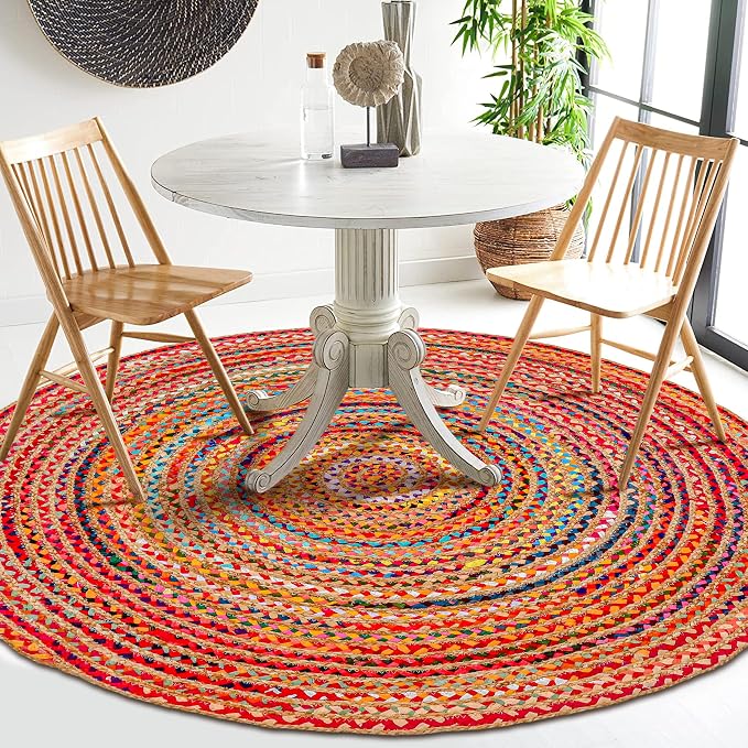 Hausattire Braided Boho Round Rug, 5 ft | Jute/cotton blend, hand woven - Image 5