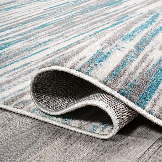 JONATHAN Y Speer Abstract Linear Stripe Gray/Blue Indoor Area Rug, 5x8, Contemporary, Rustic, Easy-Cleaning for Living Room, Bedroom, Kitchen, Pet Friendly, Non-Shedding (LUX106A-5)