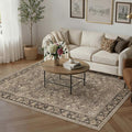 5x7 Washable Area Rug for Living Room | Brown Vintage Floral, Thick Mid Pile by HUGEAR