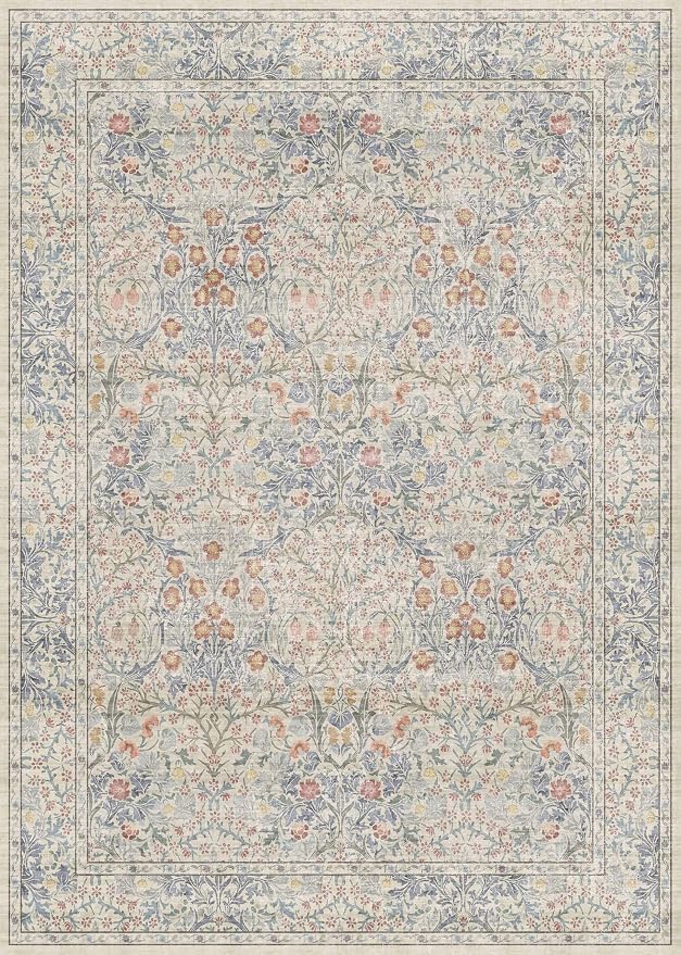 Beige Blue Living Room Rug 5x7, Cottage Area Rug - Image 3