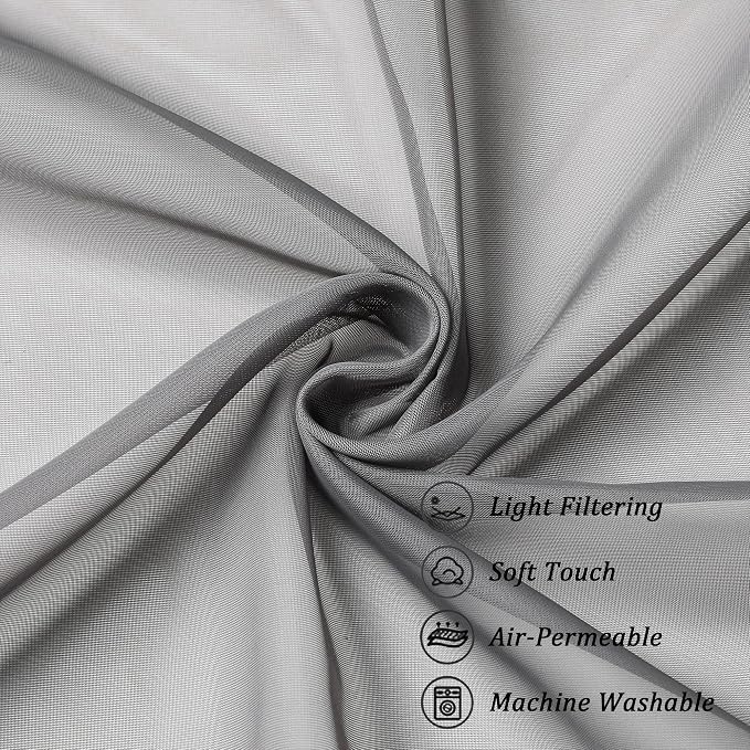 Chyhomenyc Sheer Curtains 63 Inch Length 2 Panels, Charcoal Grey | Light - Image 8