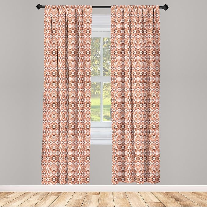 Ambesonne Scandinavian Window Curtains, Flower Like Motifs Folk Art in Tangerine Tones, Lightweight Decorative Panels Set of 2 with Rod Pocket, 56" x 84", Sienna Sky