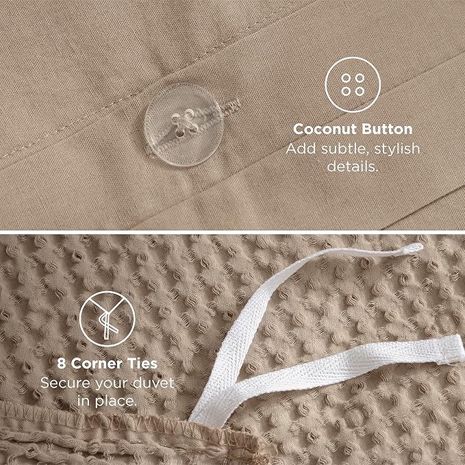 Bedsure Cotton Duvet Cover Set - 100% Cotton Waffle Weave Khaki Duvet Cover Oversized King Size, GentleSoft™ and Breathable Bedding Set for All Season, 3 Pieces, 120"x98"