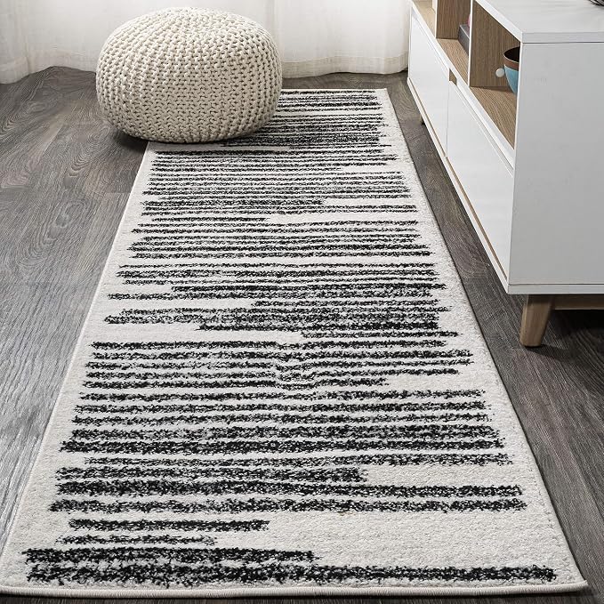 JONATHAN Y Khalil Modern Berber Stripe Cream/Black Runner Rug, Contemporary by JONATHANY