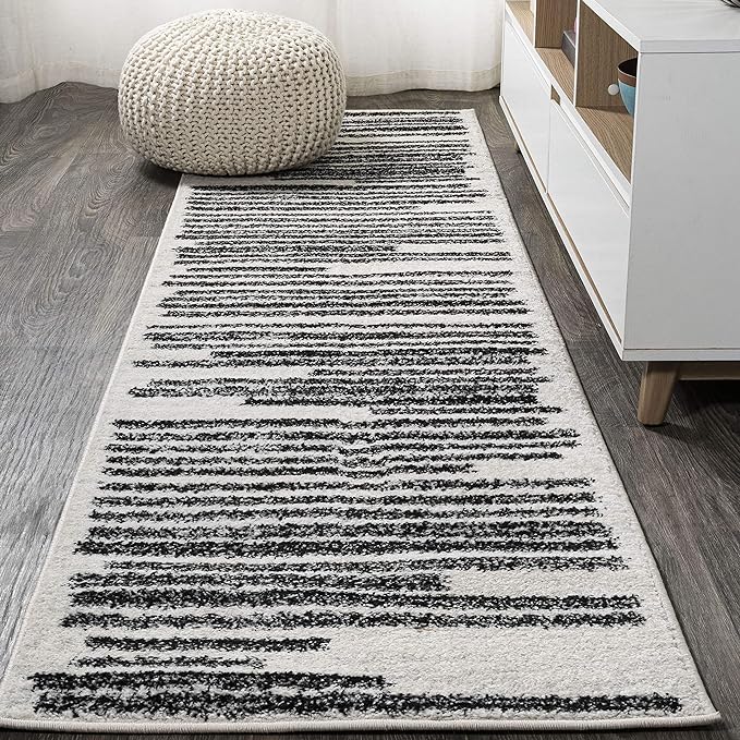 JONATHAN Y Khalil Modern Berber Stripe Cream/Black Runner Rug, Contemporary by JONATHANY