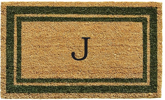 Calloway Mills 153041830J Sage Green Border 18" x 30" Monogram Doormat by Callowaymills