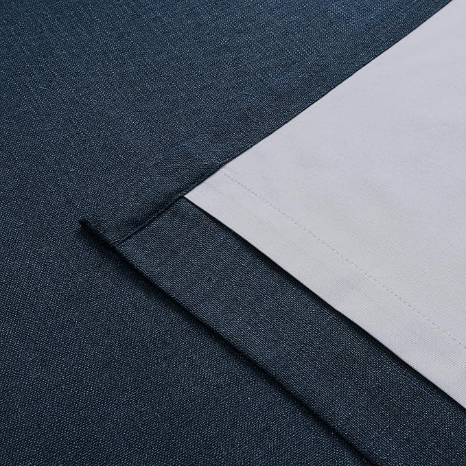 Vision Home Navy Blue Pinch Pleated Full Blackout Curtains Linen Blended Room - Image 6
