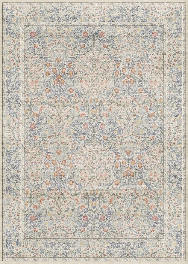 Vintage Washable Beige Blue 10x14 Rug - Image 3