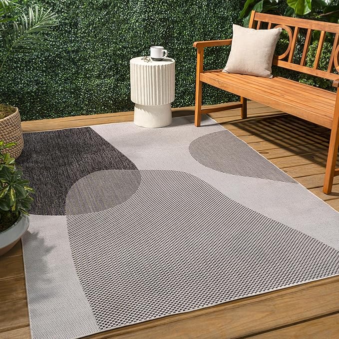 JONATHAN Y Geometric Organic Shapes Indoor Outdoor Area Rug 5X8 Cream/Black, Zia Modern for Backyard, Patio, Porch, Easy-Cleaning, High Traffic, Pet-Friendly, Non-Shedding (TSN306A-5)