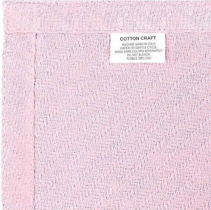 COTTON CRAFT Soft Cotton Thermal Blanket - Plush Herringbone Twill - All Season Luxurious Breathable Skin Friendly Lightweight Cooling Throw Blanket - Sofa Couch Travel Camping Dorm - Twin Light Pink