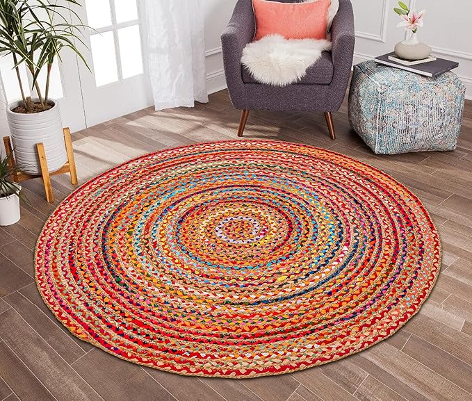 Hausattire Braided Boho Round Rug, 5 ft | Jute/cotton blend, hand woven - Image 4