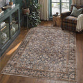 5x7 Brown Blue Vintage Floral Washable Area Rug by HUGEAR