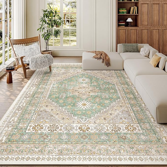 6x9 Area Rugs for Living Room, Large Washable Rug, Dining Room, Low Pile by Zesthome