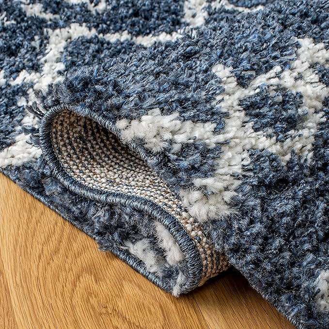 SAFAVIEH Arizona Shag Collection Accent Rug - 4' x 6', Slate Blue & Ivory, Design, Non-Shedding & Easy Care, 1.6-inch Thick Ideal for High Traffic Areas in Entryway, Living Room, Bedroom (ASG741L)