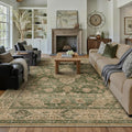 9x12 Green Retro Floral Washable Area Rug by HUGEAR