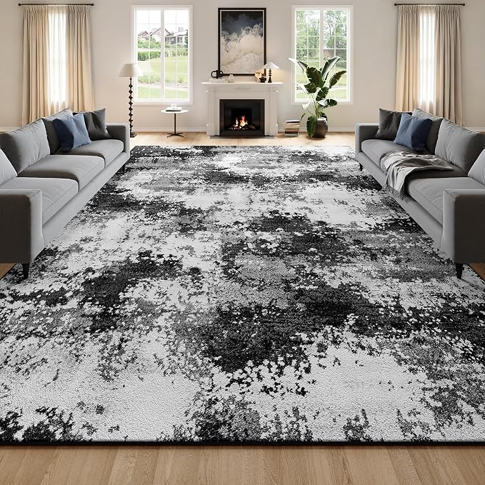 Washable Rug 9x12 Area Rugs for Living Room Bedroom Carpet Black | Indoor by Acapet