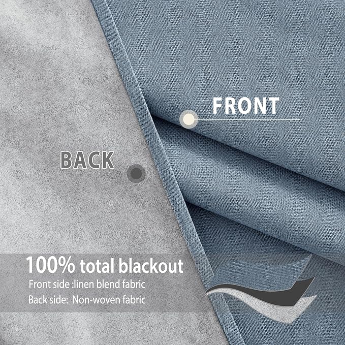 NICETOWN Stone Blue Full Shade Faux Linen Curtain Panels 90" Long, Pair of - Image 5
