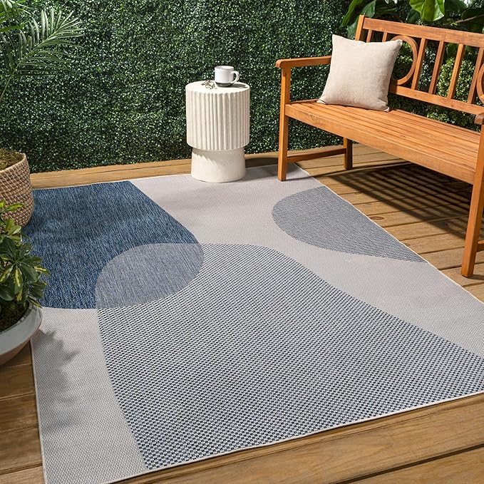 JONATHAN Y Geometric Organic Shapes Indoor Outdoor Area Rug 3X5 Cream/Navy, Zia Modern for Backyard, Patio, Porch, Easy-Cleaning, High Traffic, Pet-Friendly, Non-Shedding (TSN306B-3)