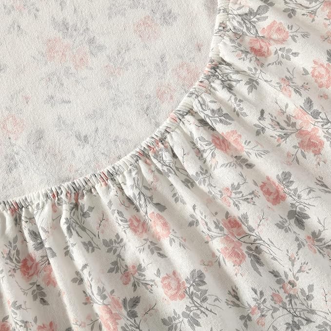 Laura Ashley - Flannel Sheets Full Size, Anti-Pilling & Wrinkle Resistant Cotton, Touchably Soft for All-Season Comfort - Bed Sheets with Matching Pillowcases & Fitted Sheet (Rosalie Grey)