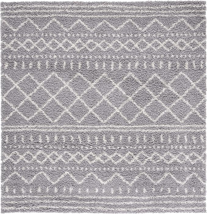 SAFAVIEH Arizona Shag Collection Area Rug - 3'2" Square, Grey & Ivory, Moroccan Design, Non-Shedding & Easy Care, 1.6-inch Thick Ideal for High Traffic Areas in Living Room, Bedroom (ASG741G)