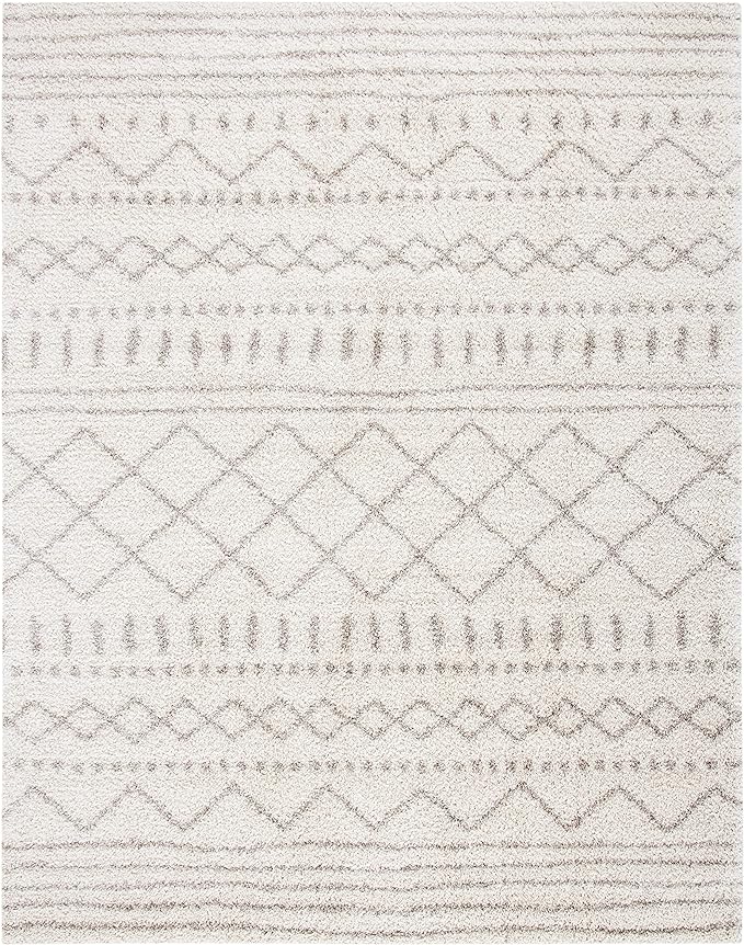 SAFAVIEH Arizona Shag Collection Area Rug - 9' x 12', Ivory & Beige, Moroccan Design, Non-Shedding & Easy Care, 1.6-inch Thick Ideal for High Traffic Areas in Living Room, Bedroom (ASG741A)